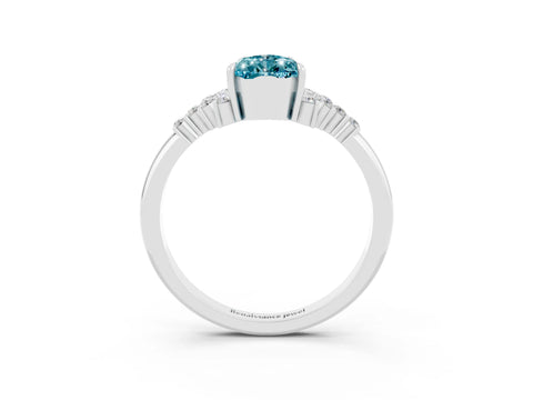 White gold Pear Cut Blue Topaz Ring with Side Stones and Four-Prong Setting_39