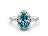 White gold Pear Cut Blue Topaz Scalloped Halo Engagement Ring with Round Shared Prong Band_24