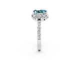 White gold Pear Cut Blue Topaz Scalloped Halo Engagement Ring with Round Shared Prong Band_26
