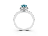 White gold Pear Cut Blue Topaz Scalloped Halo Engagement Ring with Round Shared Prong Band_27