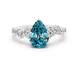White gold Pear Cut Blue Topaz Scattered Round Accent Ring with Prong Setting_36
