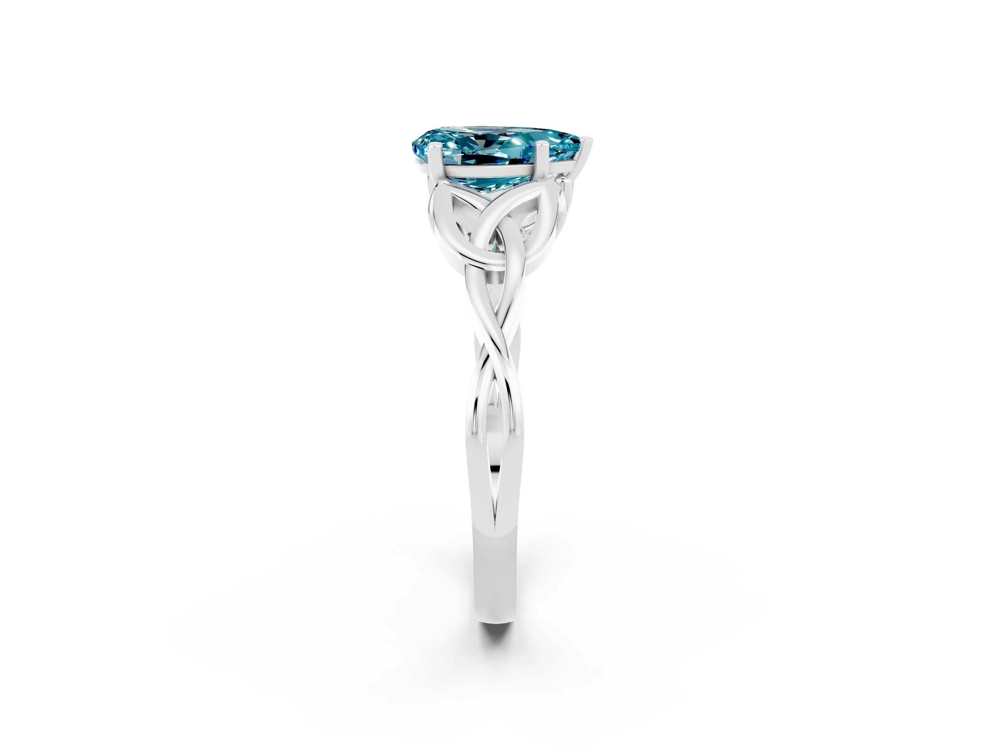 White gold Pear Cut Blue Topaz Solitaire Celtic Knot Ring with Four-Prong Setting_14