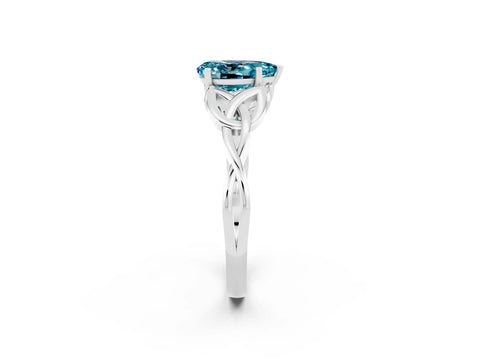 White gold Pear Cut Blue Topaz Solitaire Celtic Knot Ring with Four-Prong Setting_14