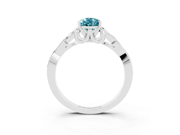 White gold Pear Cut Blue Topaz Solitaire Celtic Knot Ring with Four-Prong Setting