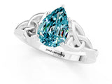 White gold Pear Cut Blue Topaz Solitaire Engagement Ring with Celtic Knot Band and Four-Prong Setting_1