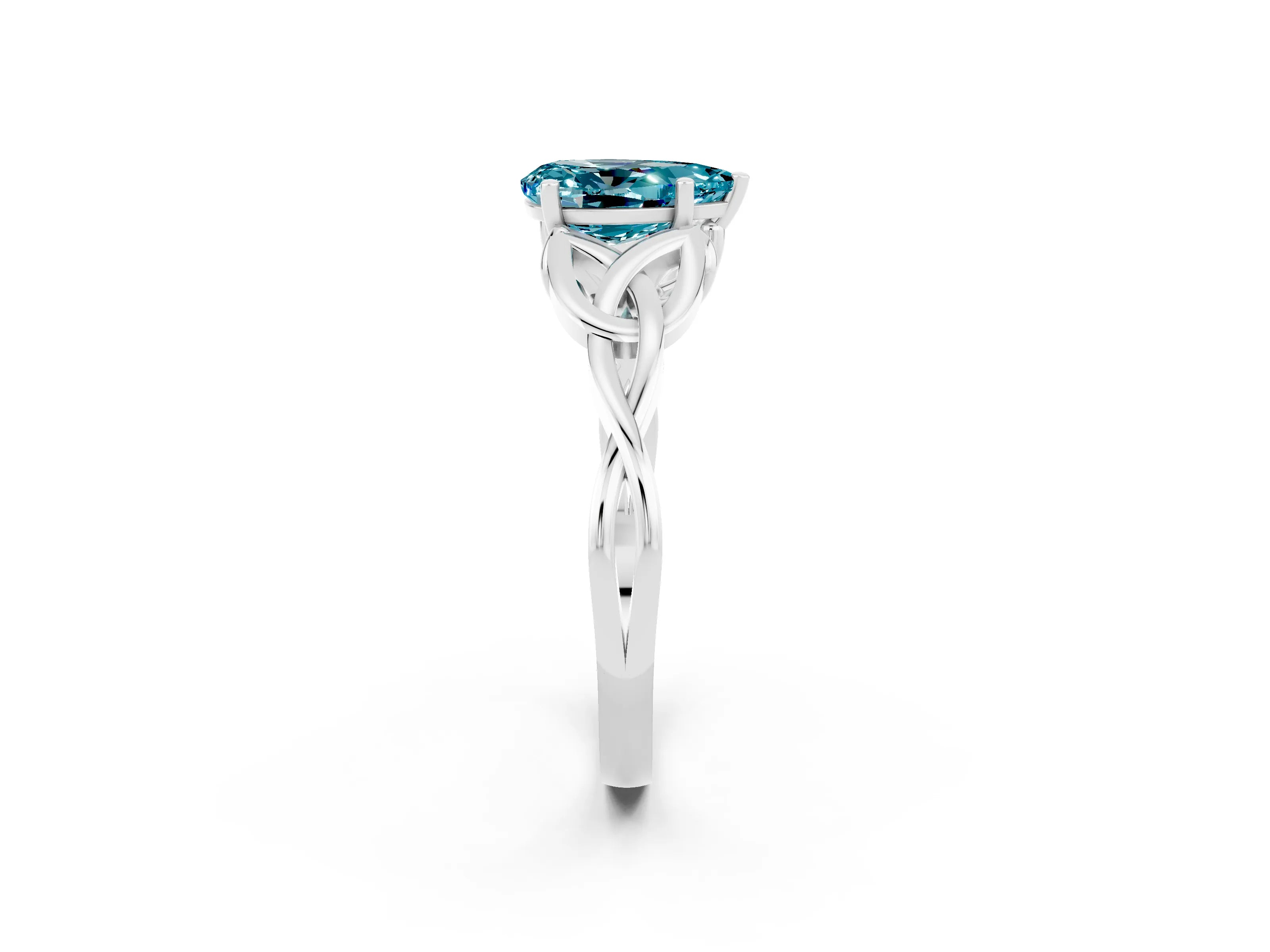 White gold Pear Cut Blue Topaz Solitaire Engagement Ring with Celtic Knot Band and Four-Prong Setting_2