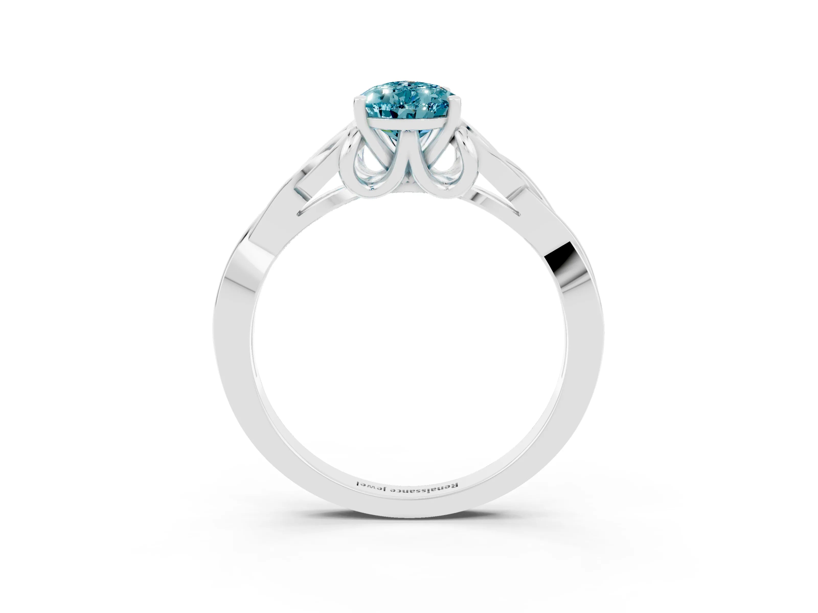 White gold Pear Cut Blue Topaz Solitaire Engagement Ring with Celtic Knot Band and Four-Prong Setting_3