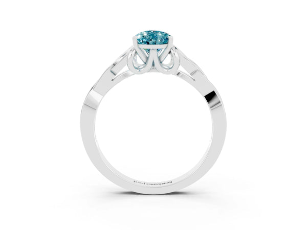 Silver Pear Cut Blue Topaz Solitaire Engagement Ring with Celtic Knot Band and Four-Prong Setting