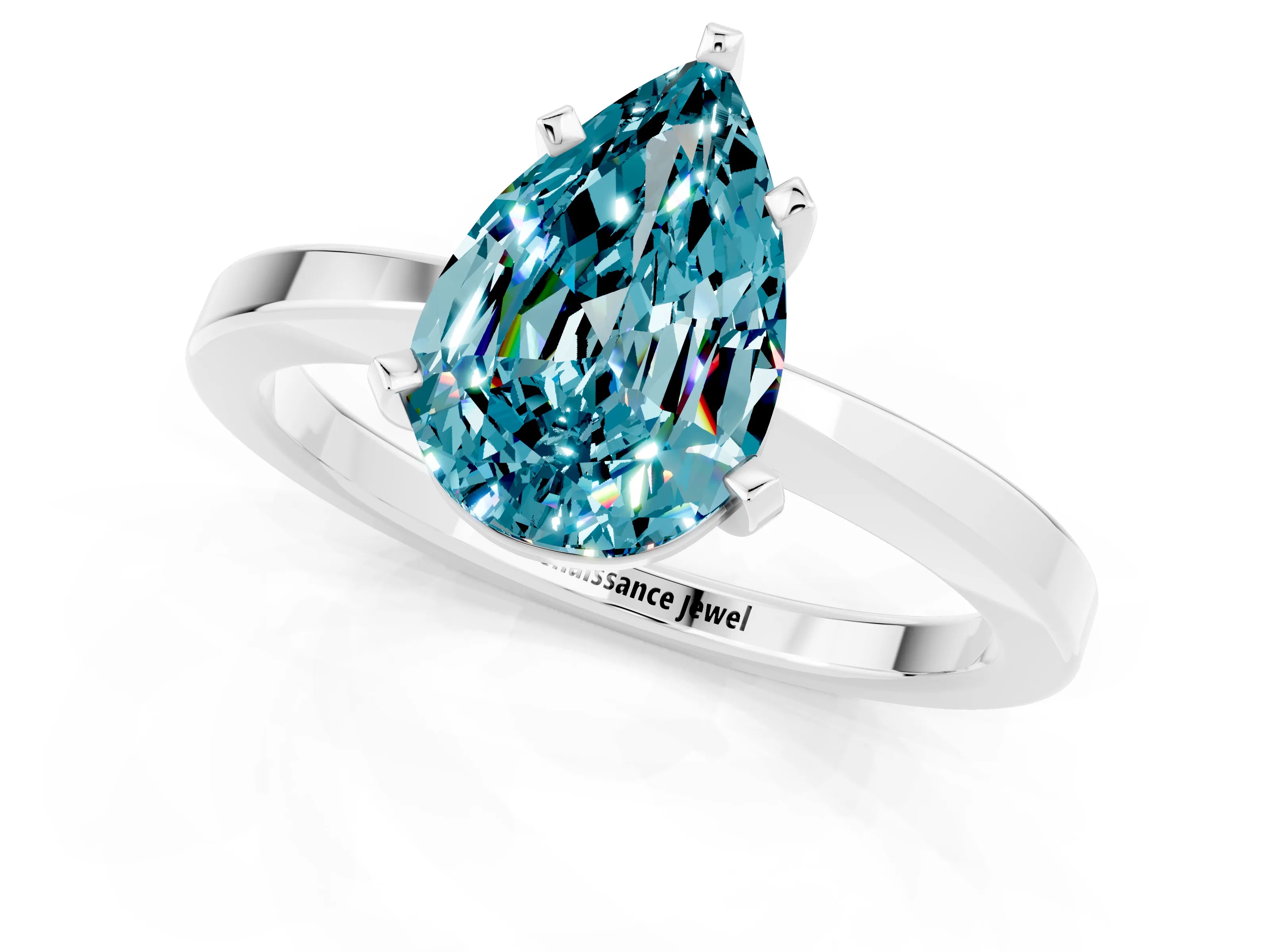 White gold Pear Cut Blue Topaz Solitaire Engagement Ring with Classic Band and Four-Prong Setting_37