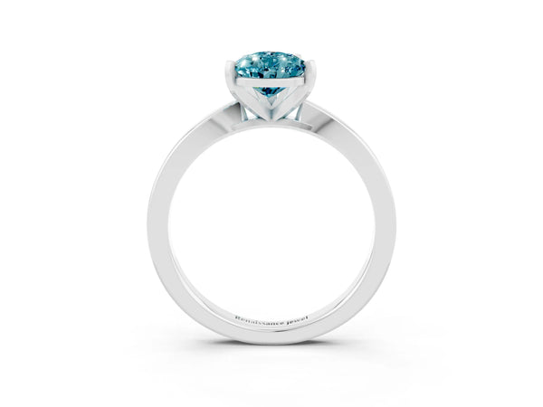 White gold Pear Cut Blue Topaz Solitaire Engagement Ring with Classic Band and Four-Prong Setting
