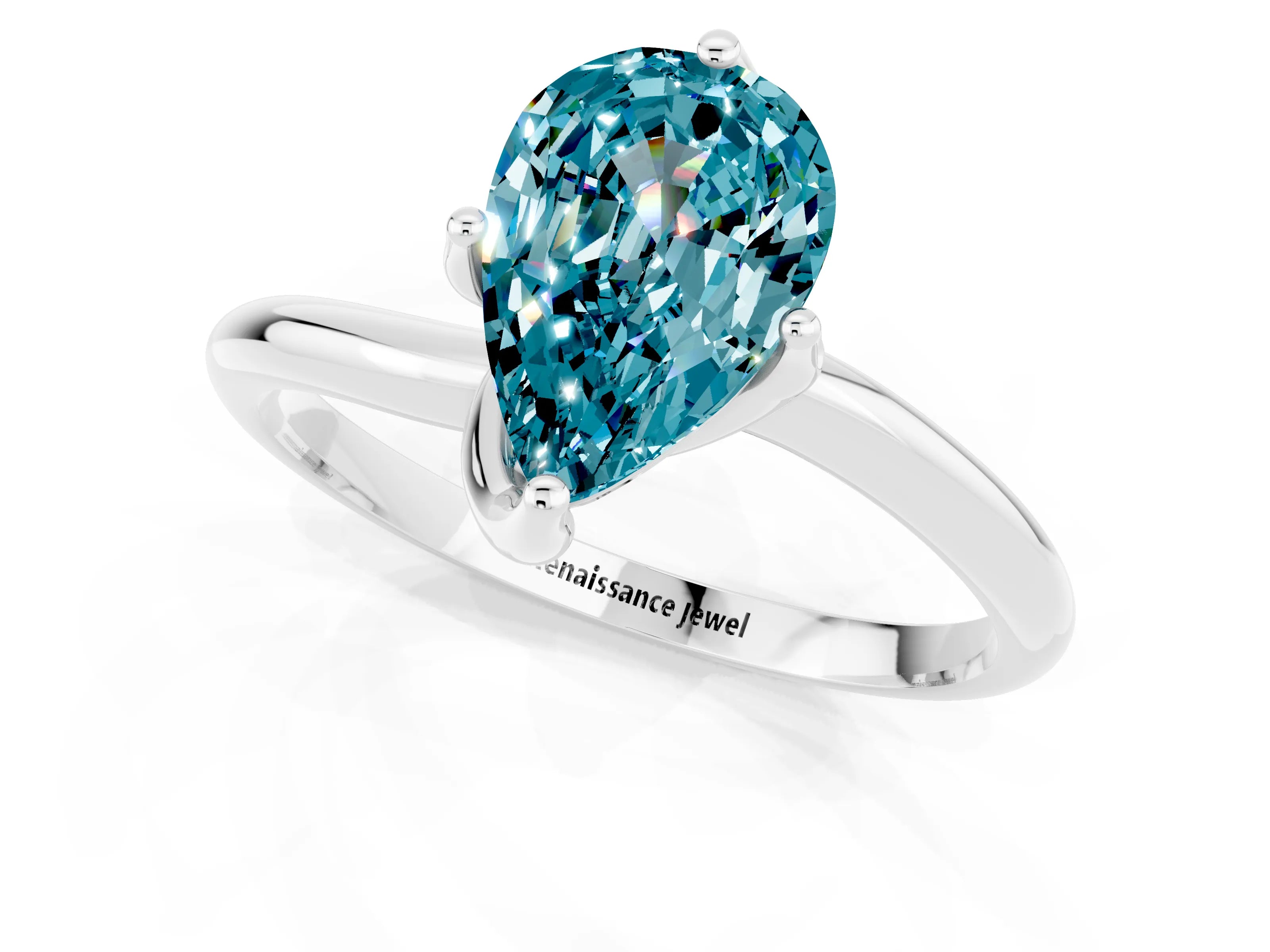 White gold Pear Cut Blue Topaz Solitaire Engagement Ring with Four-Prong Setting and Classic Band_13