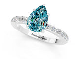 White gold Pear Cut Blue Topaz Solitaire Engagement Ring with Pavé Band and Four-Prong Setting_1