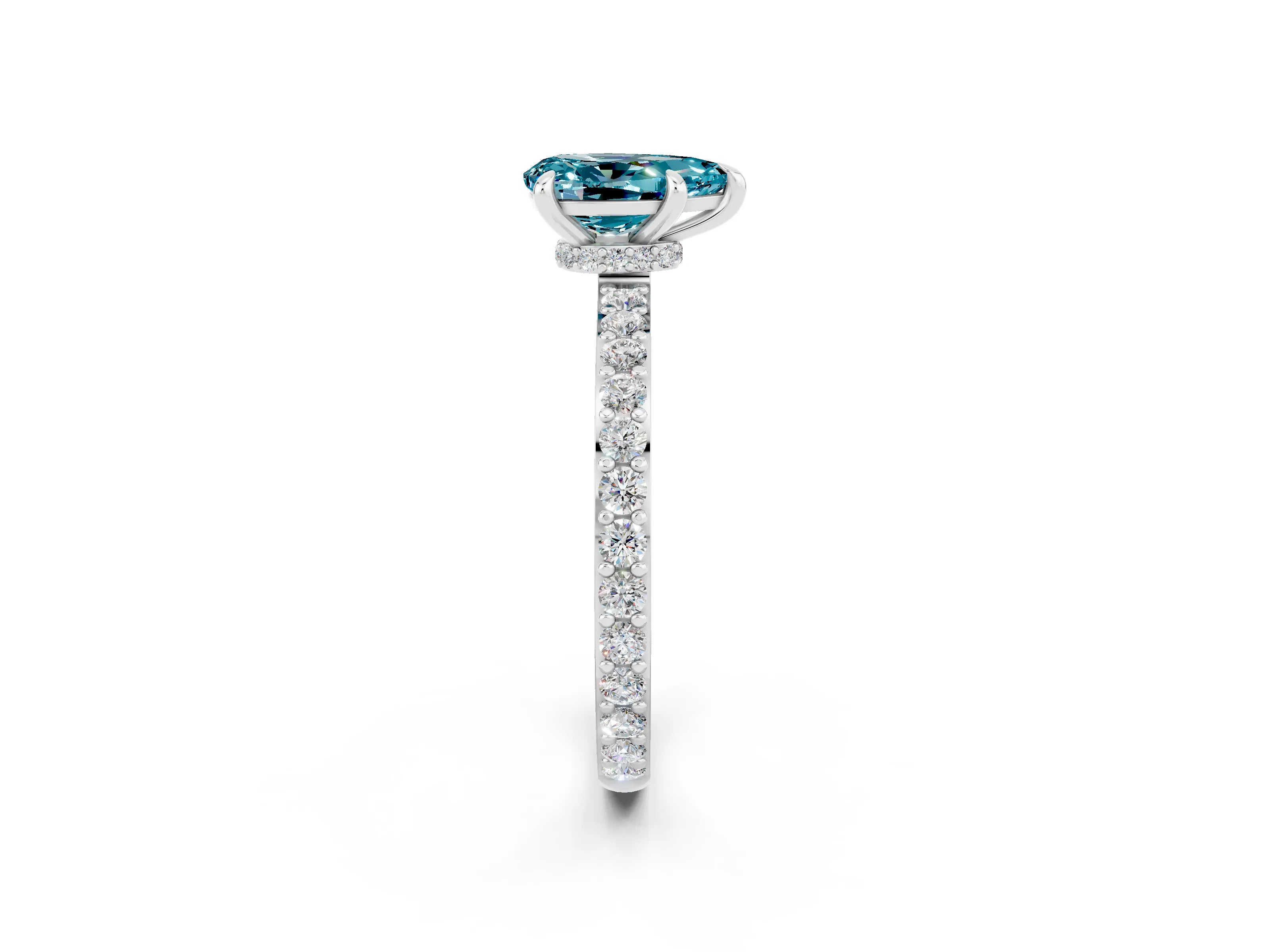 White gold Pear Cut Blue Topaz Solitaire Engagement Ring with Pavé Band and Four-Prong Setting_2