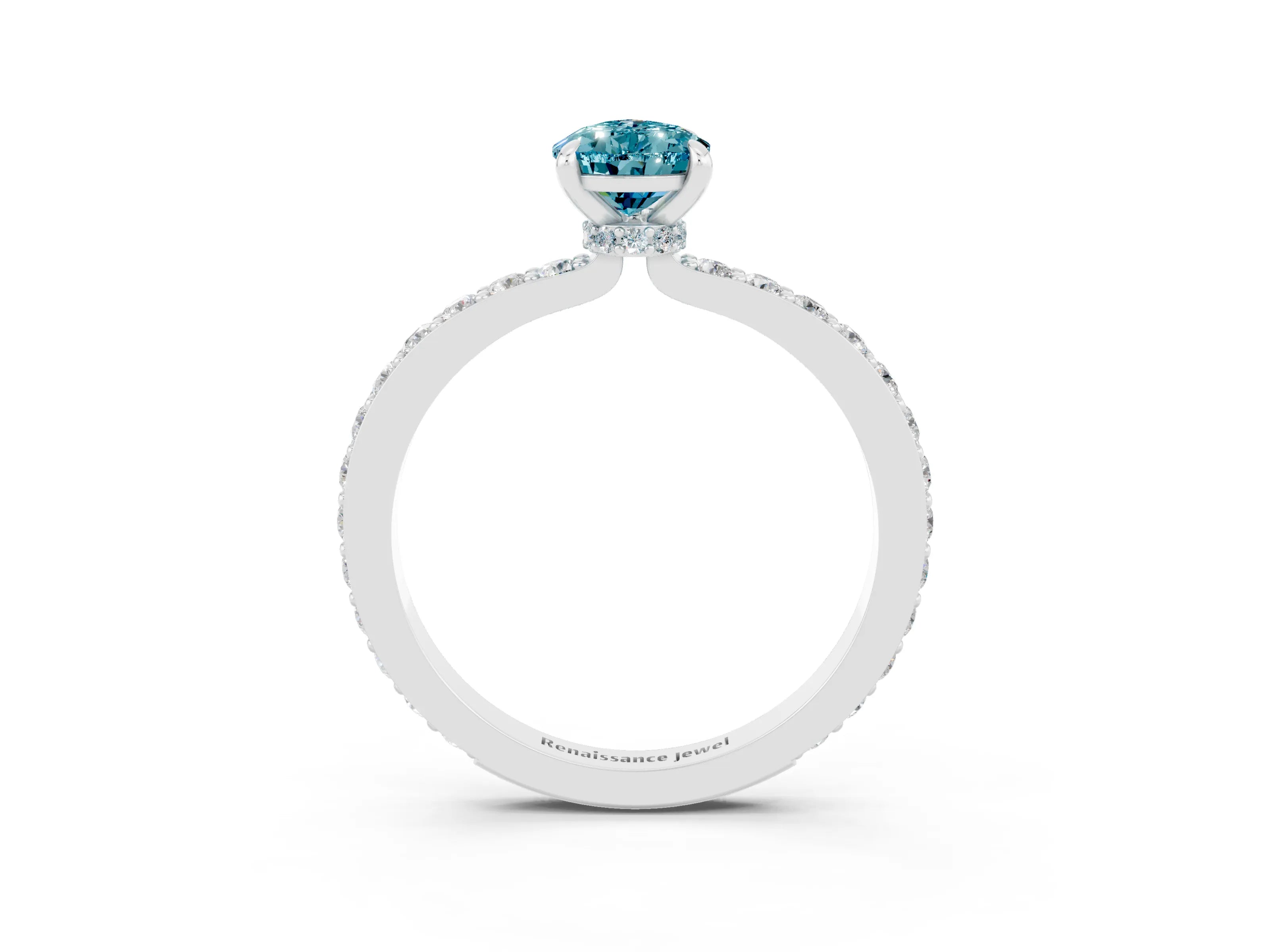 White gold Pear Cut Blue Topaz Solitaire Engagement Ring with Pavé Band and Four-Prong Setting_3