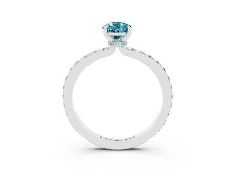 White gold Pear Cut Blue Topaz Solitaire Engagement Ring with Pavé Band and Four-Prong Setting_3