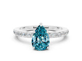 White gold Pear Cut Blue Topaz Solitaire Engagement Ring with Pavé Band and Four-Prong Setting
