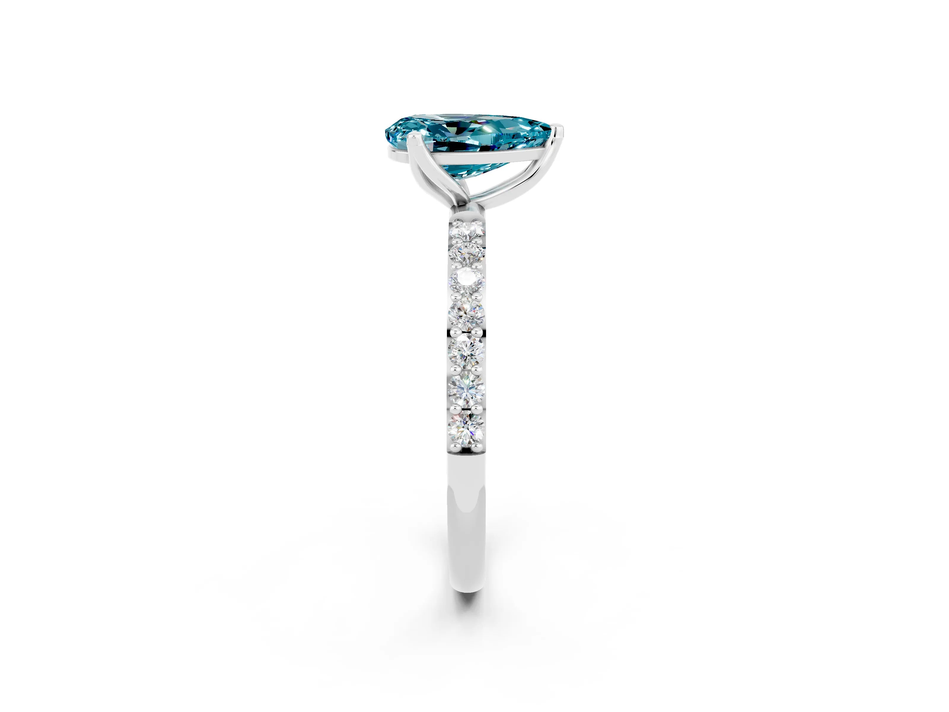 White gold Pear Cut Blue Topaz Solitaire Engagement Ring with Pavé Band and Prong Setting_2