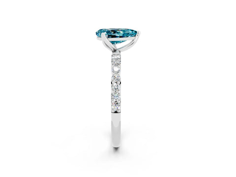 White gold Pear Cut Blue Topaz Solitaire Engagement Ring with Pavé Band and Prong Setting_2
