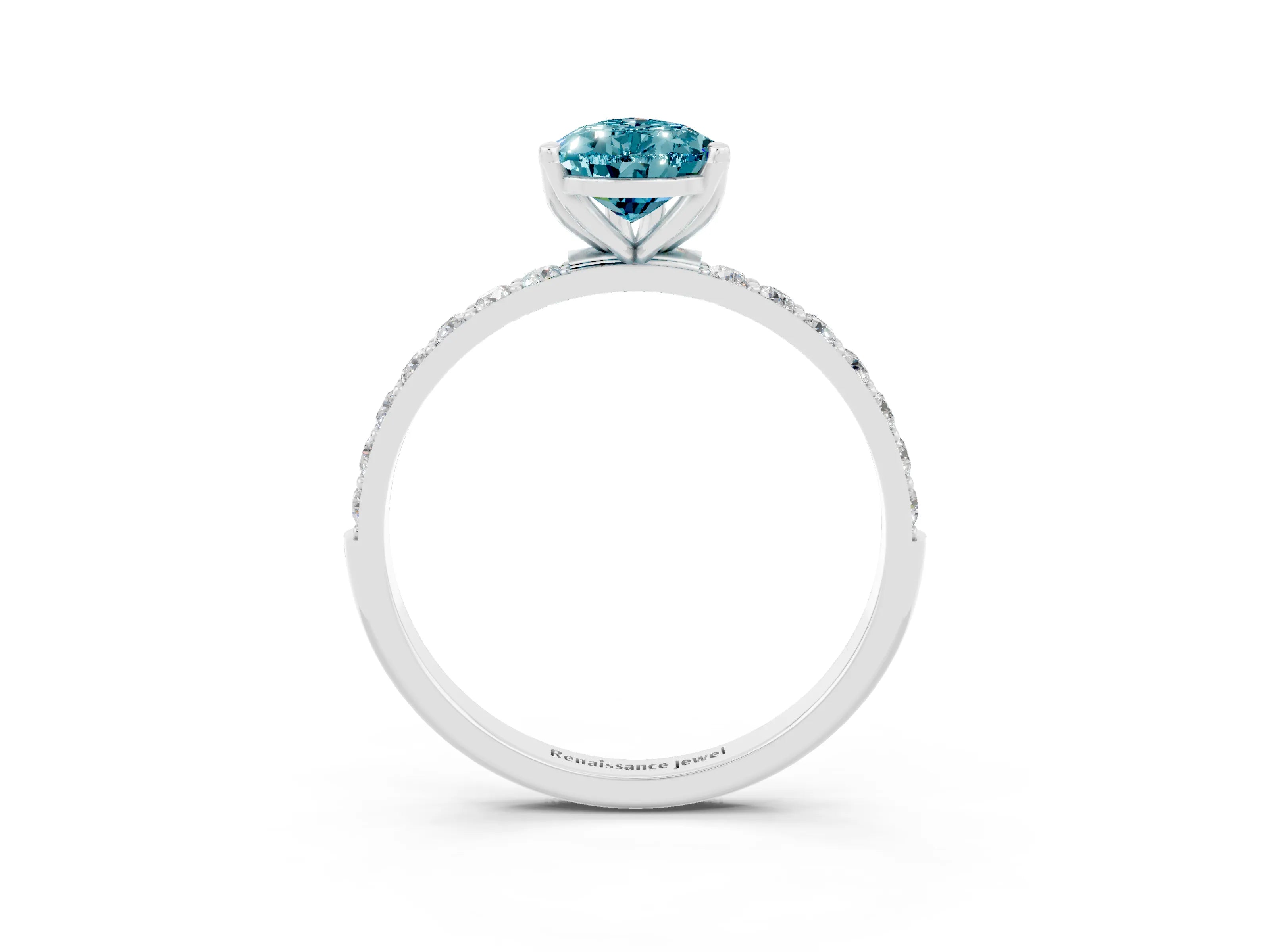 White gold Pear Cut Blue Topaz Solitaire Engagement Ring with Pavé Band and Prong Setting_3
