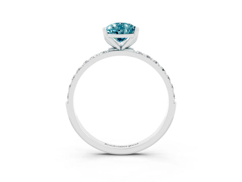 White gold Pear Cut Blue Topaz Solitaire Engagement Ring with Pavé Band and Prong Setting_3
