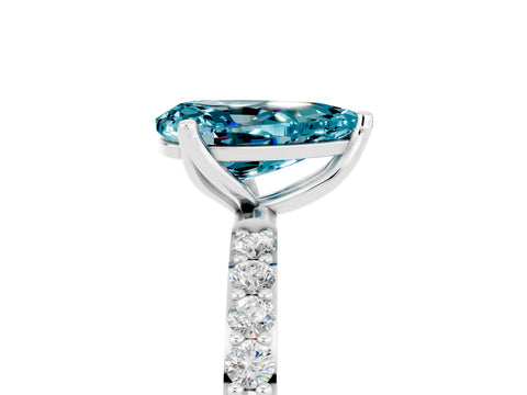 White gold Pear Cut Blue Topaz Solitaire Engagement Ring with Pavé Band and Prong Setting_5