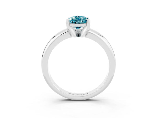 White gold Pear Cut Blue Topaz Solitaire Engagement Ring with Round Band and Four-Prong Setting
