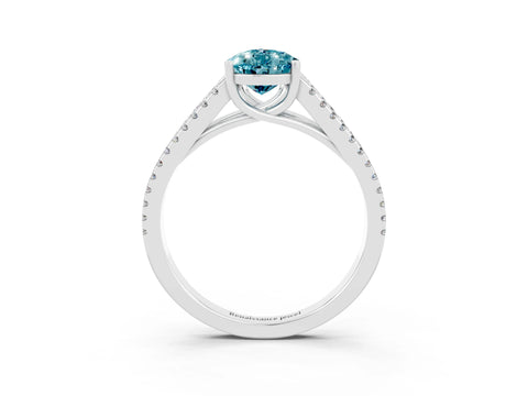 White gold Pear Cut Blue Topaz Solitaire Engagement Ring with Split Shank Pavé Band_3