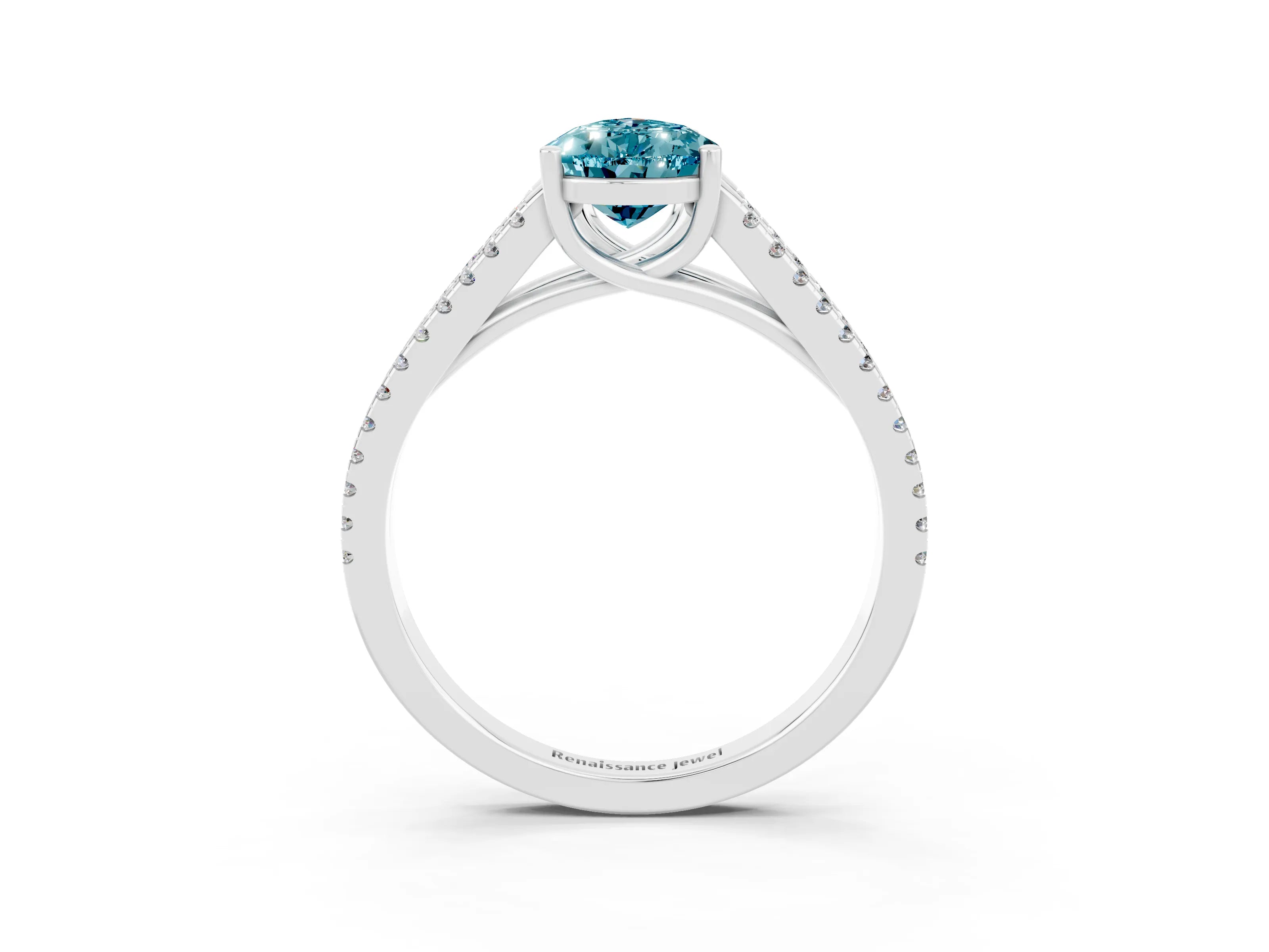 White gold Pear Cut Blue Topaz Solitaire Engagement Ring with Split Shank Pavé Band_3