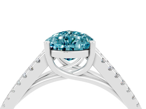 White gold Pear Cut Blue Topaz Solitaire Engagement Ring with Split Shank Pavé Band_4
