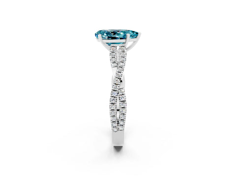 White gold Pear Cut Blue Topaz Solitaire Engagement Ring with Twisted Pavé Band and Four-Prong Setting_2