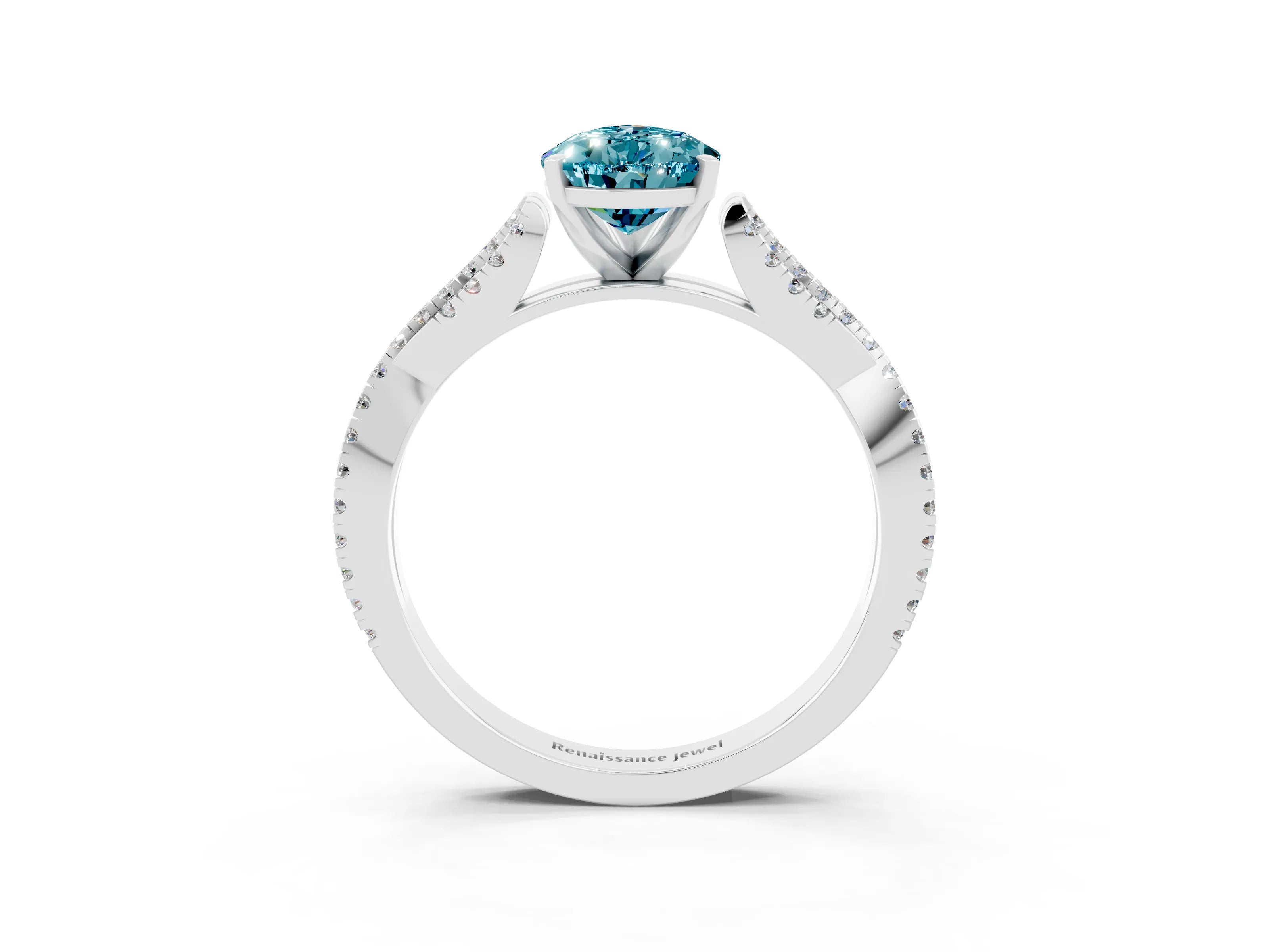 White gold Pear Cut Blue Topaz Solitaire Engagement Ring with Twisted Pavé Band and Four-Prong Setting_3