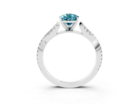 White gold Pear Cut Blue Topaz Solitaire Engagement Ring with Twisted Pavé Band and Four-Prong Setting_3