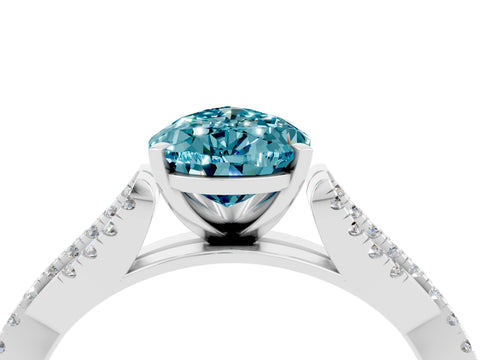 White gold Pear Cut Blue Topaz Solitaire Engagement Ring with Twisted Pavé Band and Four-Prong Setting_4