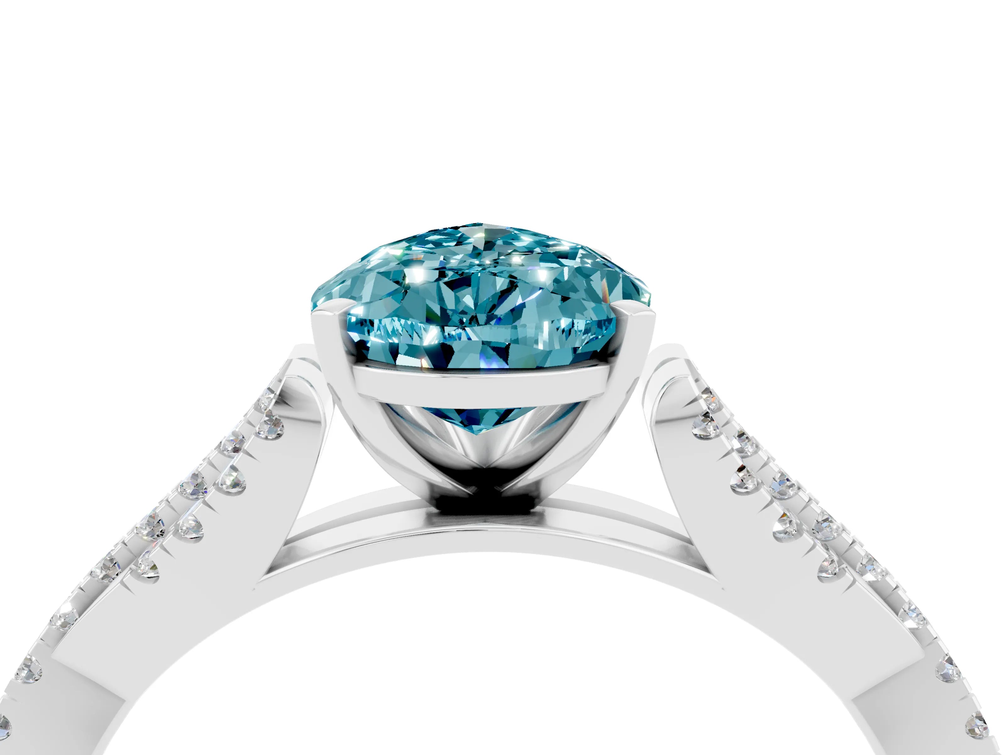 White gold Pear Cut Blue Topaz Solitaire Engagement Ring with Twisted Pavé Band and Four-Prong Setting_4