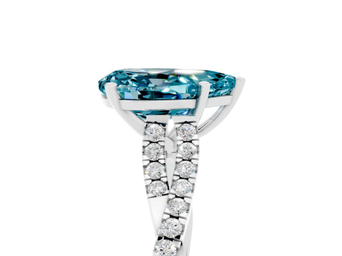 White gold Pear Cut Blue Topaz Solitaire Engagement Ring with Twisted Pavé Band and Four-Prong Setting_5