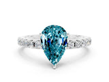 White gold Pear Cut Blue Topaz Solitaire Pavé Band with Four-Prong Setting