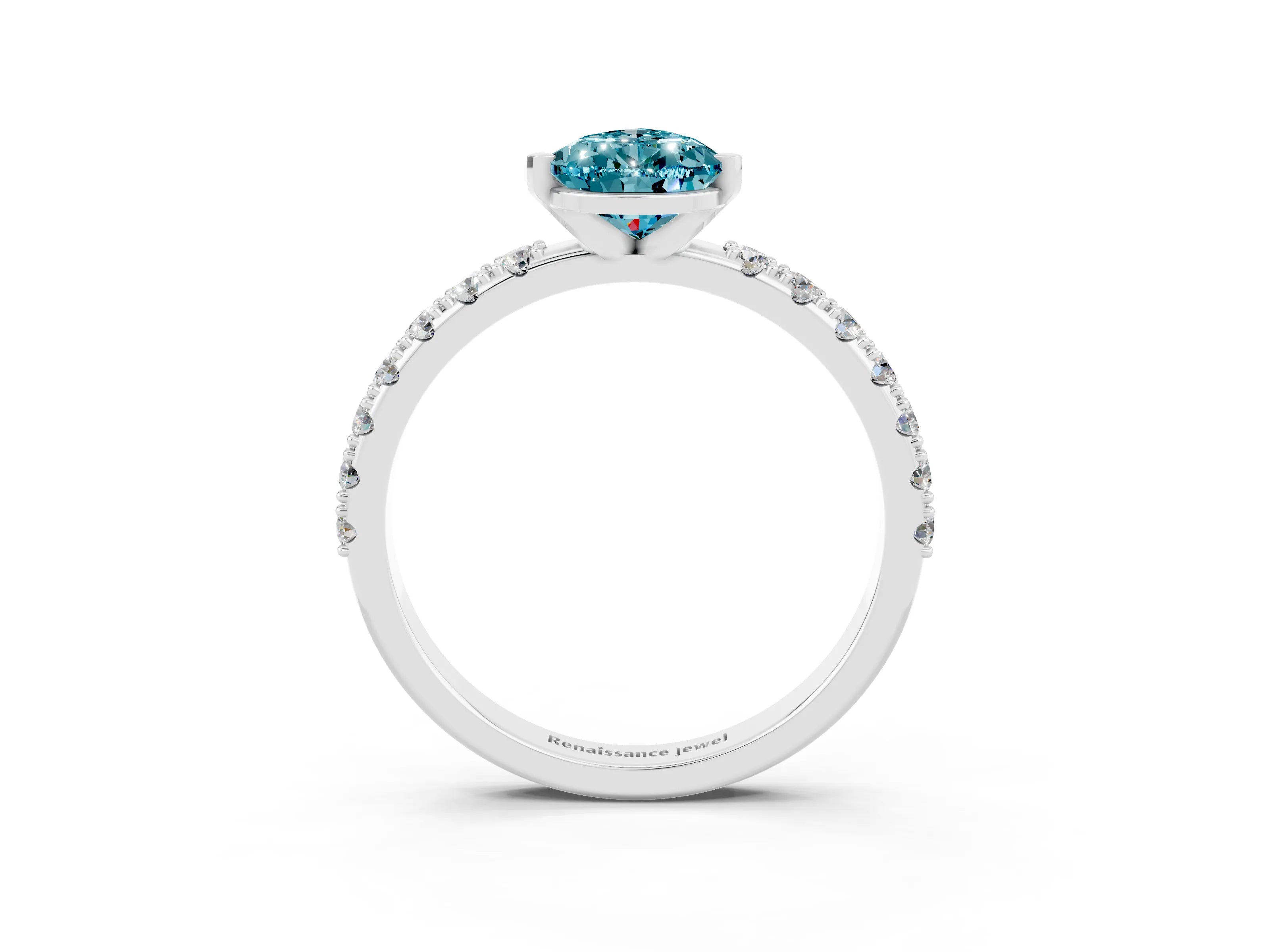 White gold Pear Cut Blue Topaz Solitaire Pavé Band with Four-Prong Setting_3