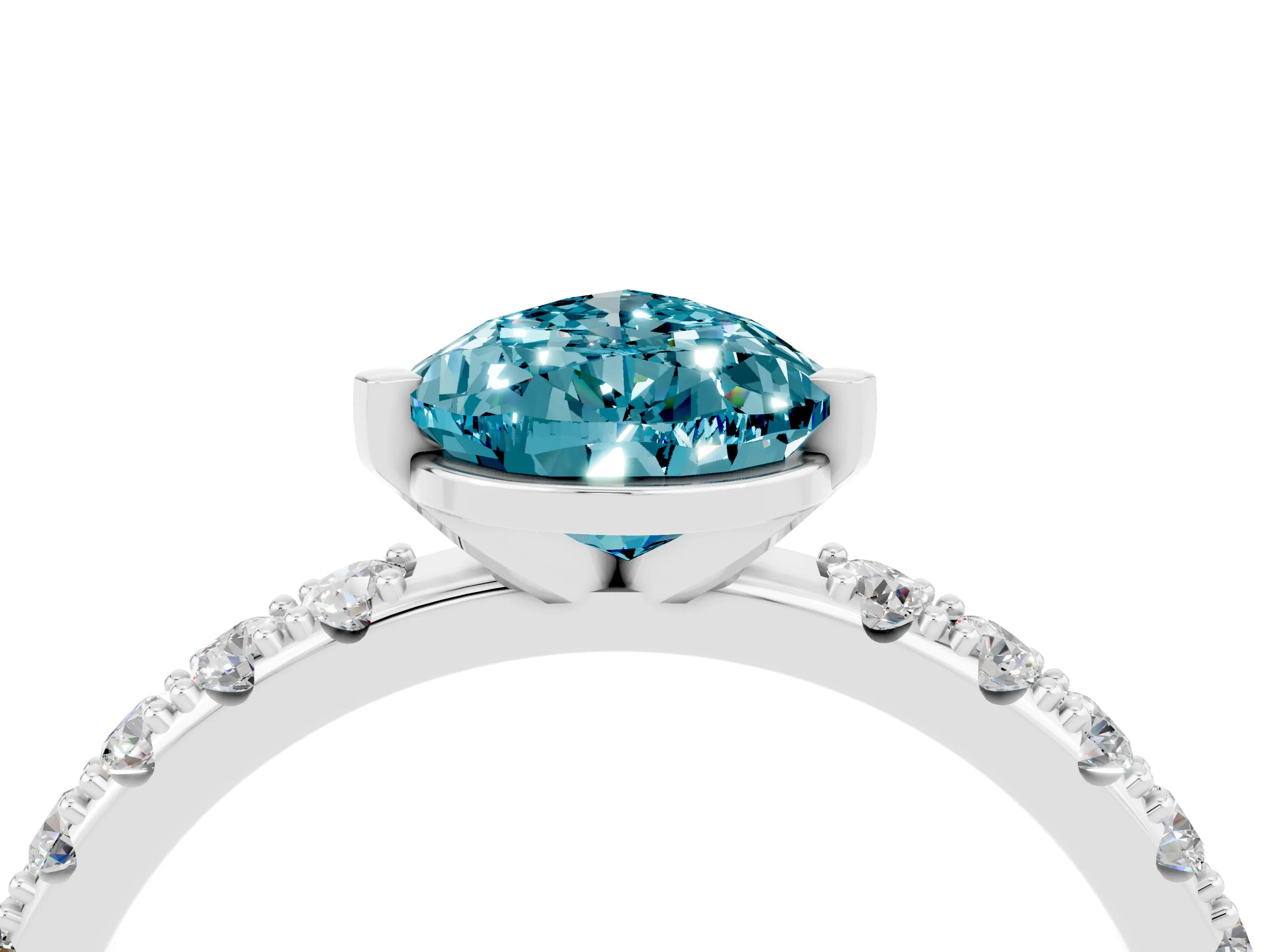 White gold Pear Cut Blue Topaz Solitaire Pavé Band with Four-Prong Setting_4