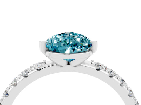 White gold Pear Cut Blue Topaz Solitaire Pavé Band with Four-Prong Setting_4