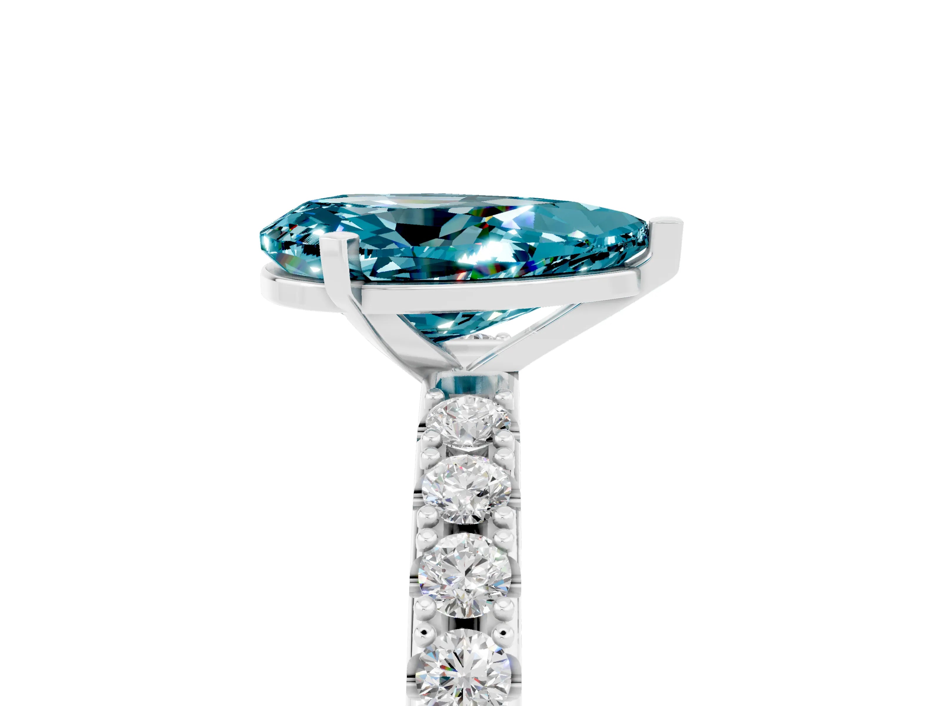 White gold Pear Cut Blue Topaz Solitaire Pavé Band with Four-Prong Setting_5
