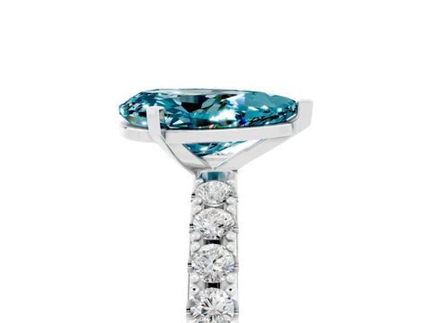 White gold Pear Cut Blue Topaz Solitaire Pavé Band with Four-Prong Setting_5