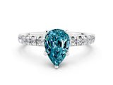 White gold Pear Cut Blue Topaz Solitaire Pavé Engagement Ring with Round Band and Prong Setting_12