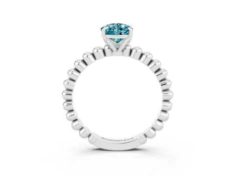 White gold Pear Cut Blue Topaz Solitaire Ring with Beaded Band and Prong Setting_15