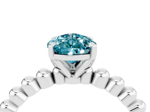 White gold Pear Cut Blue Topaz Solitaire Ring with Beaded Band and Prong Setting_4