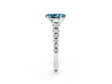 White gold Pear Cut Blue Topaz Solitaire Ring with Cathedral Setting and Pavé Band_2
