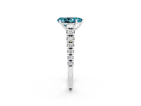 White gold Pear Cut Blue Topaz Solitaire Ring with Cathedral Setting and Pavé Band_2