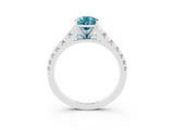 White gold Pear Cut Blue Topaz Solitaire Ring with Cathedral Setting and Pavé Band_3
