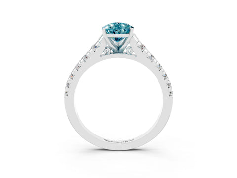 White gold Pear Cut Blue Topaz Solitaire Ring with Cathedral Setting and Pavé Band_3