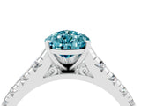 White gold Pear Cut Blue Topaz Solitaire Ring with Cathedral Setting and Pavé Band_4