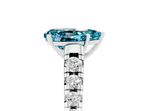 White gold Pear Cut Blue Topaz Solitaire Ring with Cathedral Setting and Pavé Band_5